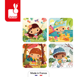 Janod - Puzzle progresywne w walizce Pory roku 4 układanki – 6, 9, 12 i 16 elementów 2+