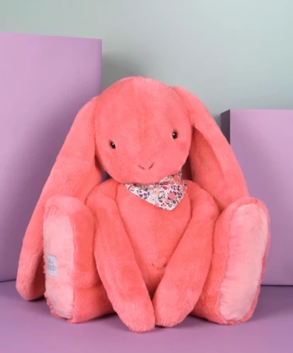 DOUDOU ET COMPAGNIE - pluszowy królik Lapin Fleurette, 70 cm, koral
