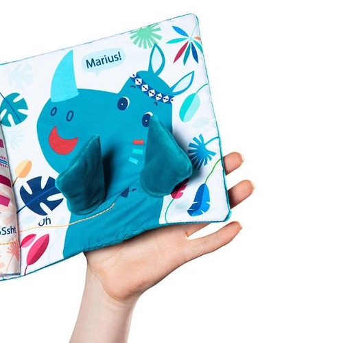LILLIPUTIENS - Książeczka z mini-przytulanką wielofunkcyjna "Tato, gdzie jesteś?" Nosorożec Marius 12 m+