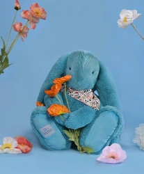 DOUDOU ET COMPAGNIE - pluszowy królik Lapin Fleurette, 50 cm, turkus
