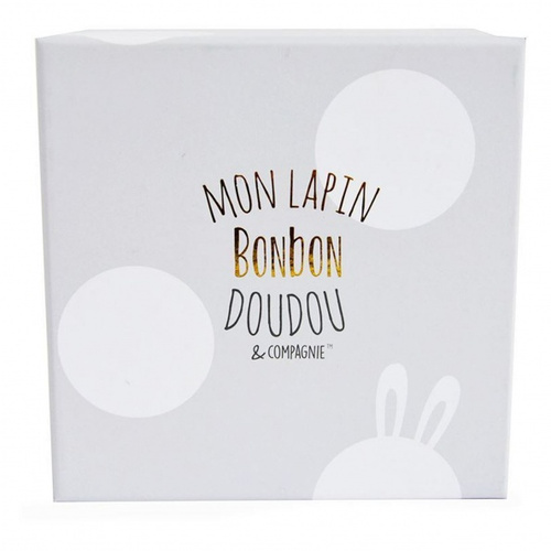 DOUDOU ET COMPAGNIE - zestaw prezentowy - buciki niemowlęce Lapin Bonbon, biały taupe
