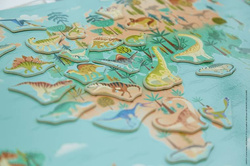 Układanka drewniana magnetyczna Mapa świata z 50 magnesami Dinozaury 7+, Janod